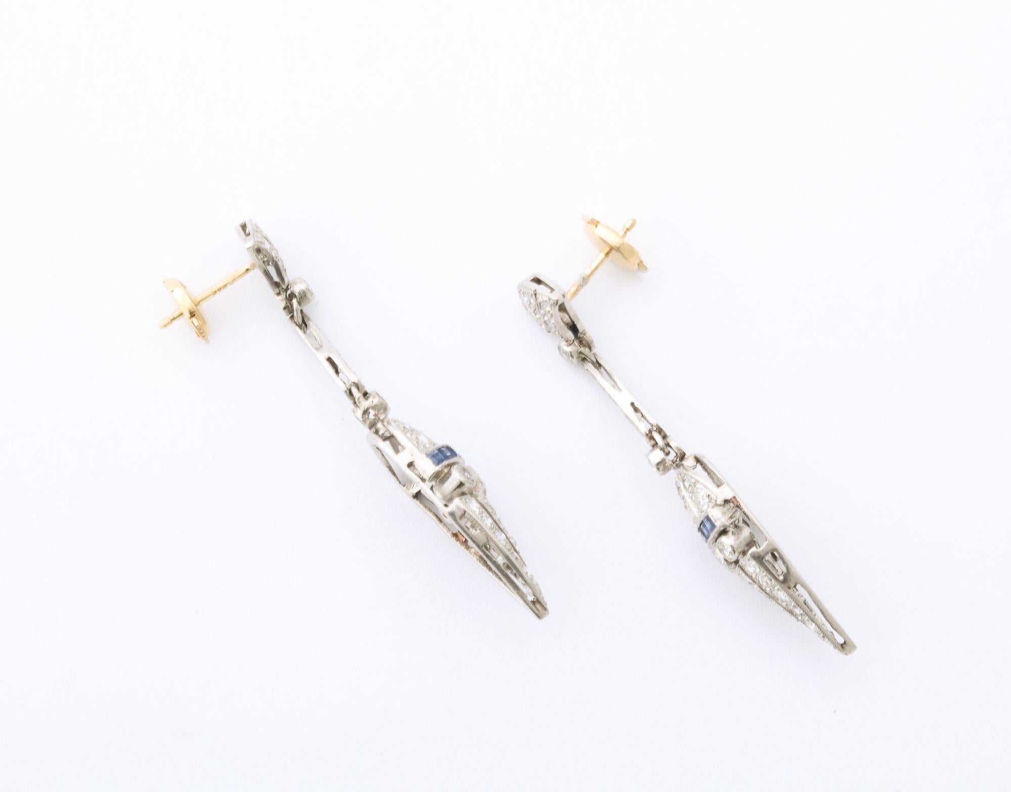 Art Deco Diamond and Sapphire Drop Earrings 2