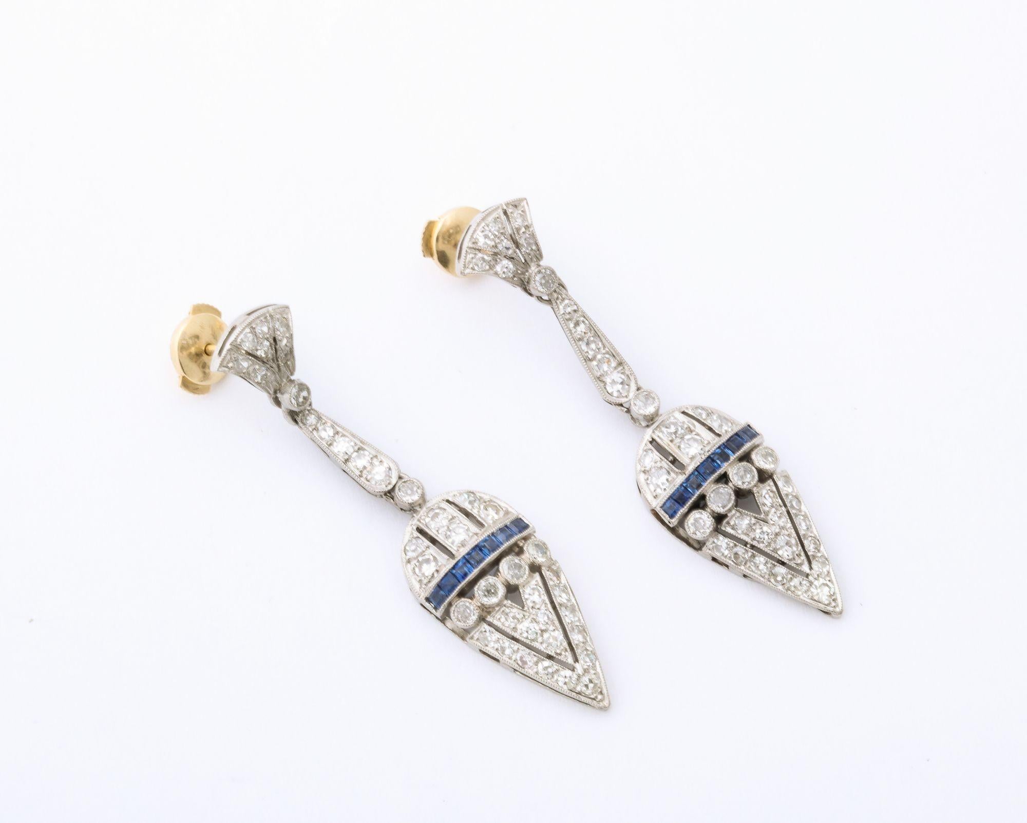 Art Deco Diamond and Sapphire Drop Earrings 3