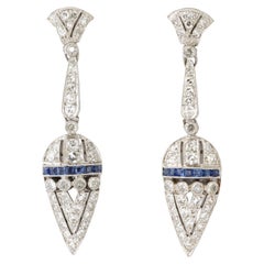 Art Deco Diamond and Sapphire Drop Earrings