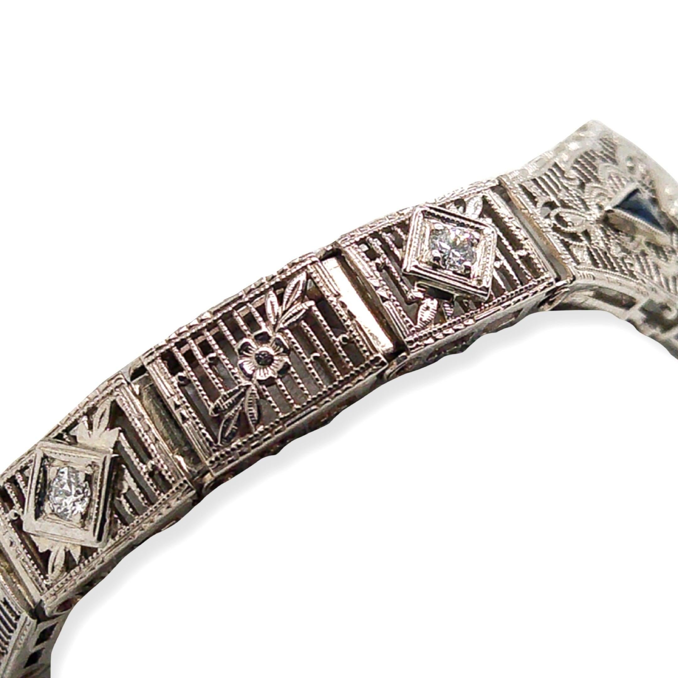 Art Deco Diamond and Sapphire Filigree Bracelet 1