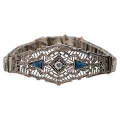 Art Deco Diamond and Sapphire Filigree Bracelet