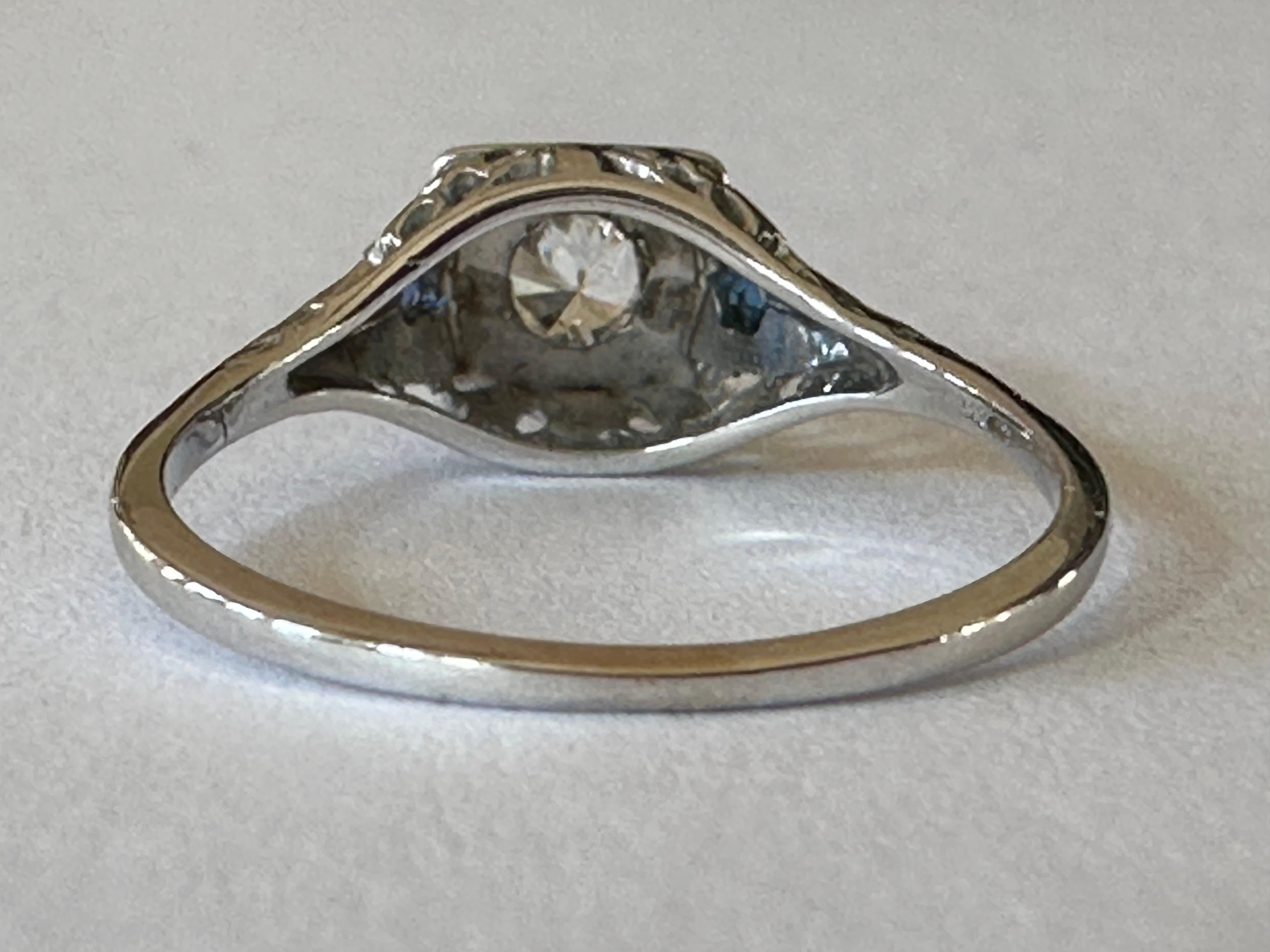 Art Deco Diamond and Sapphire Filigree Engagement Ring  In Good Condition For Sale In Denver, CO