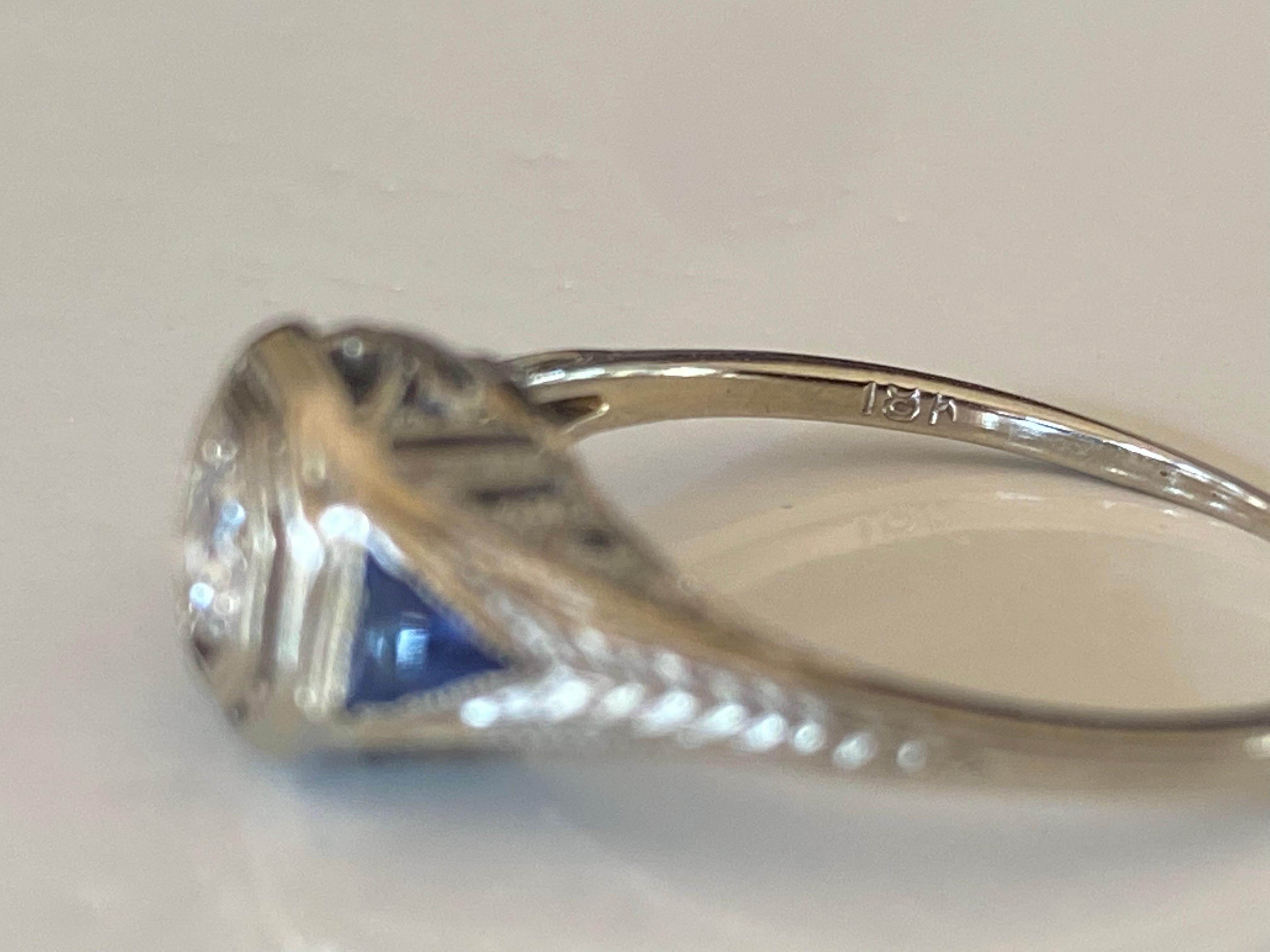 Art Deco Diamond and Sapphire Filigree Ring In Good Condition For Sale In Denver, CO