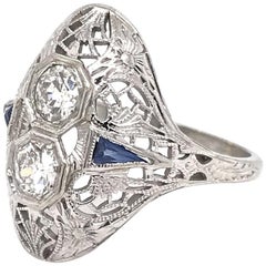 Art Deco Diamond and Sapphire Filigree Ring