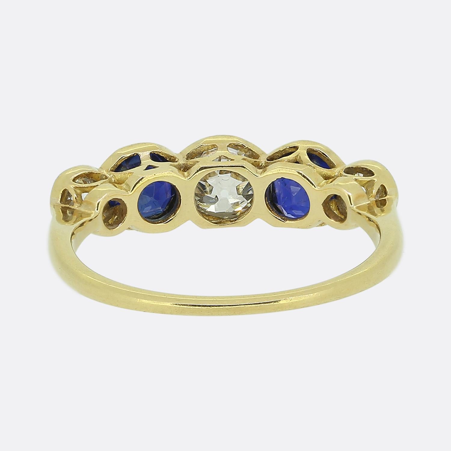 Art Deco Diamond and Sapphire Five Stone Ring In Good Condition For Sale In London, GB