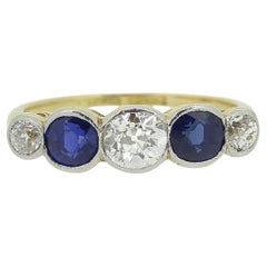 Vintage Art Deco Diamond and Sapphire Five Stone Ring