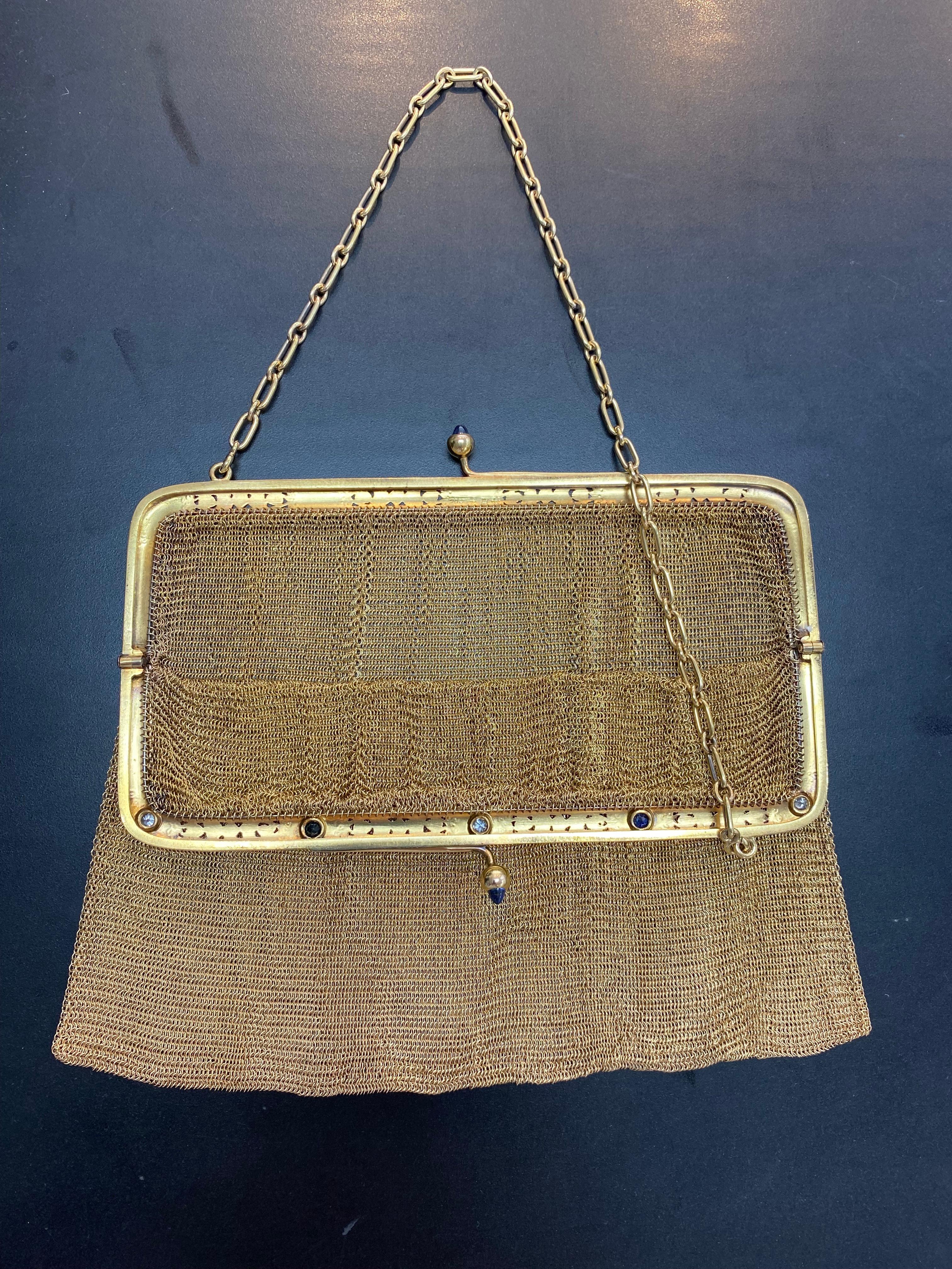 Art Deco Diamond and Sapphire Gold Purse Circa 1800's 6.25