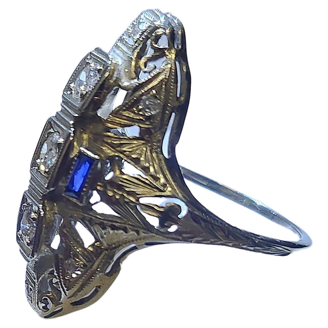 Women's Art Deco Diamond And Sapphire Gold Ring For Sale