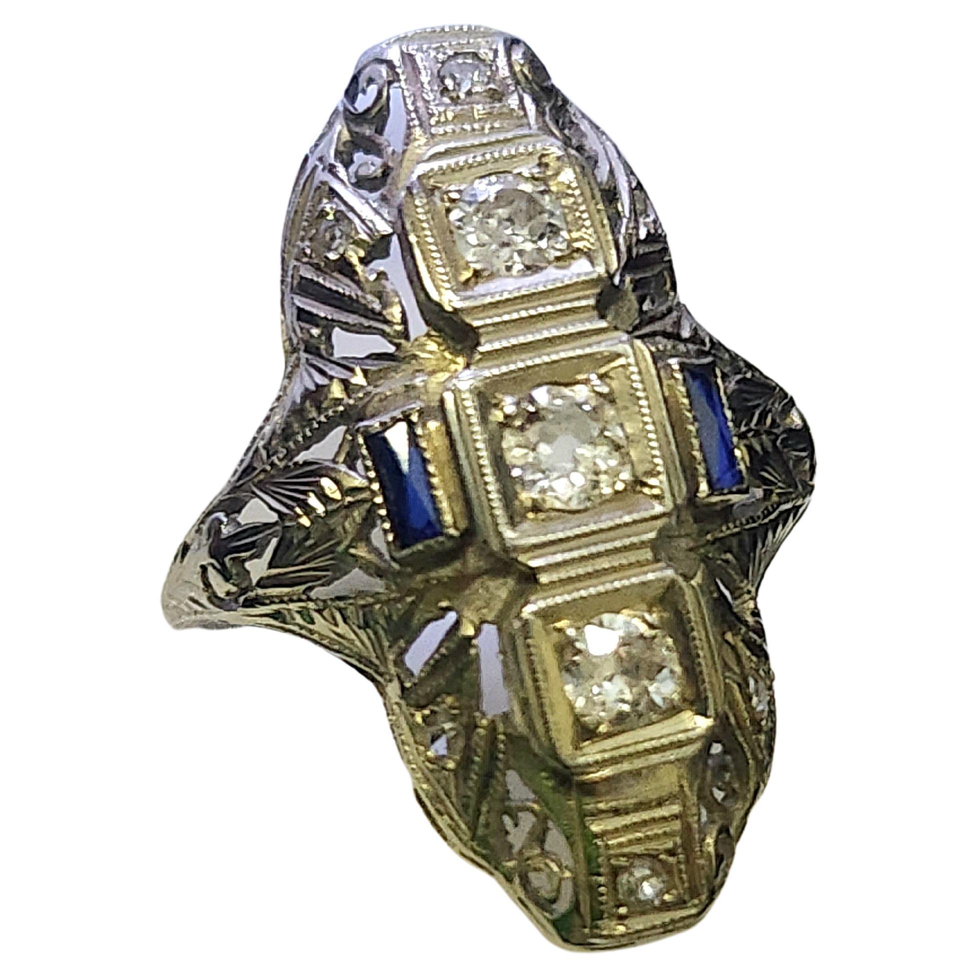 Art Deco Diamond And Sapphire Gold Ring For Sale
