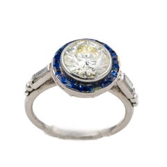 Art Deco Diamond and Sapphire Halo Ring