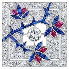 Art Deco Diamond and Sapphire Japanese Maple Tree Brooch