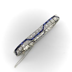 Art Deco Diamond and Sapphire Line Bracelet with Zig-Zag Pattern
