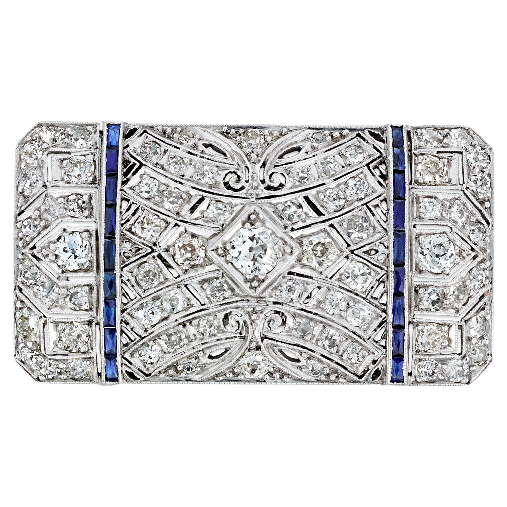 Art Deco Diamond and Sapphire Pendant Brooch