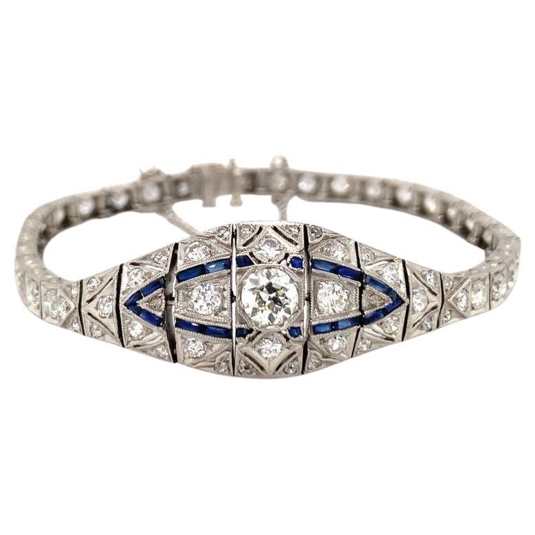 Art Deco Diamond and Sapphire Platinum Bracelet, circa 1920s For Sale