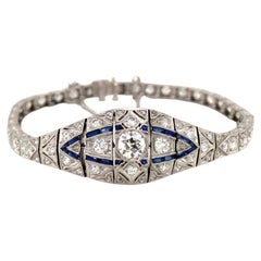 Art Deco Diamond and Sapphire Platinum Bracelet, circa 1920s