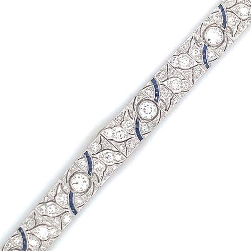 Taille vieille Europe Bracelet Art déco en platine avec diamants et saphirs, c. 1930 en vente