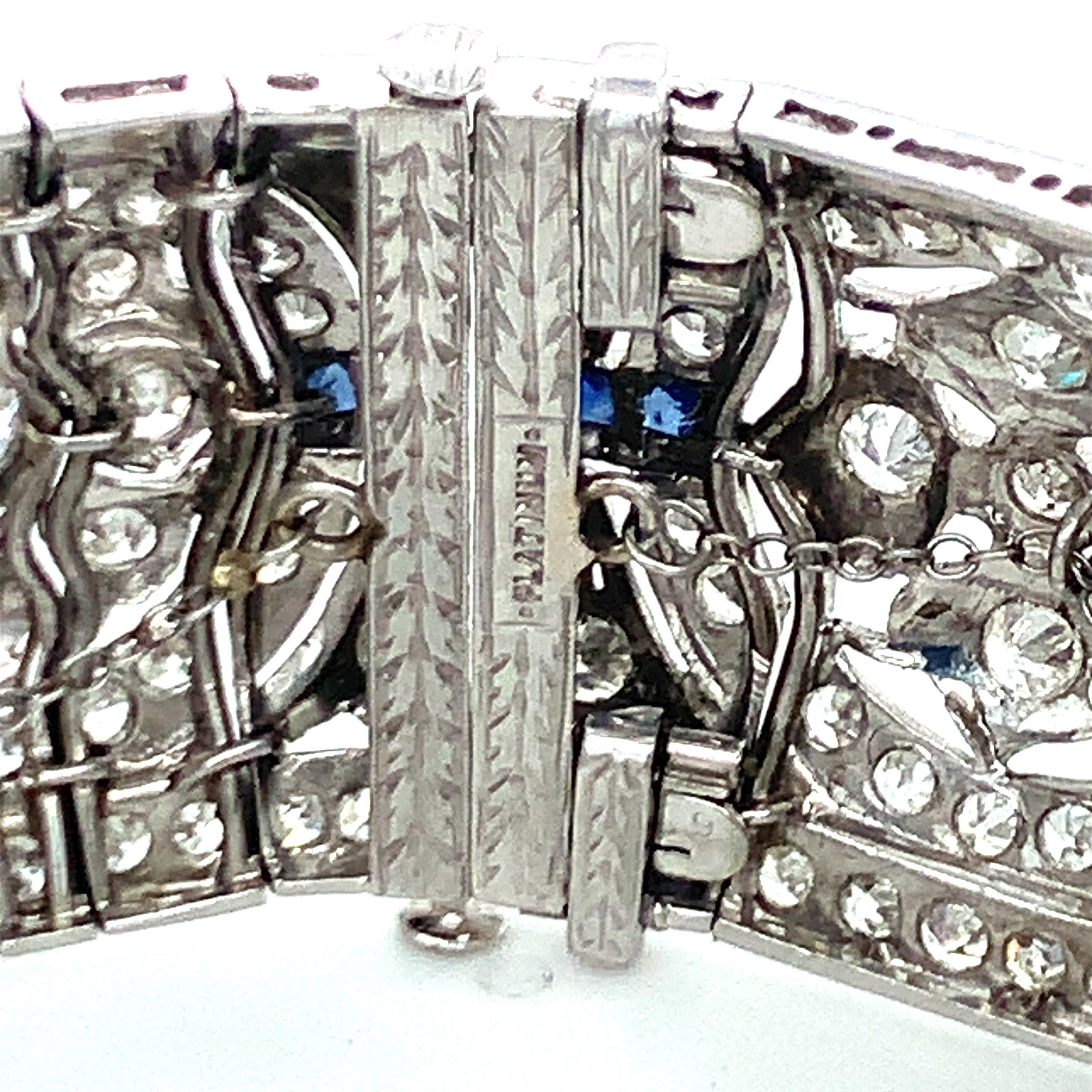 Women's Art Deco Diamond and Sapphire Platinum Bracelet For Sale