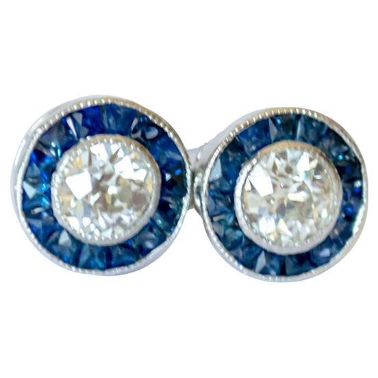 Pendientes Art Déco de Platino con Diamantes y Zafiros