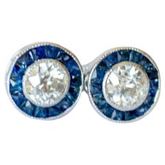 Art Deco Diamond and Sapphire Platinum Earrings