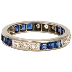 Antique Art Deco Diamond and Sapphire Platinum Eternity Band