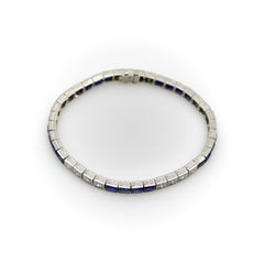 Art Deco Diamond and Sapphire Platinum Line Bracelet