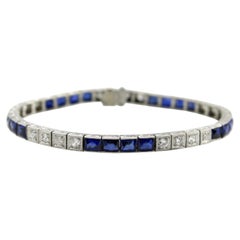 Art Deco Diamond and Sapphire Platinum Line Bracelet