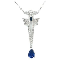 Art Deco Diamond and Sapphire Platinum Pendant