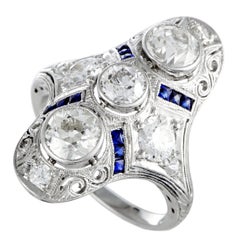 Art Deco Diamond and Sapphire Platinum Ring