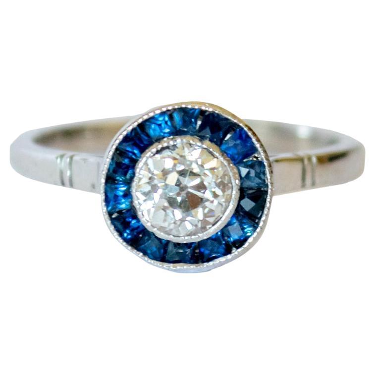 0.56 carat Diamond and 0.86 carat Sapphire Platinum Cocktail Ring