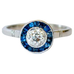 Bague cocktail en platine avec diamant de 0,56 carat et saphir de 0,86 carat