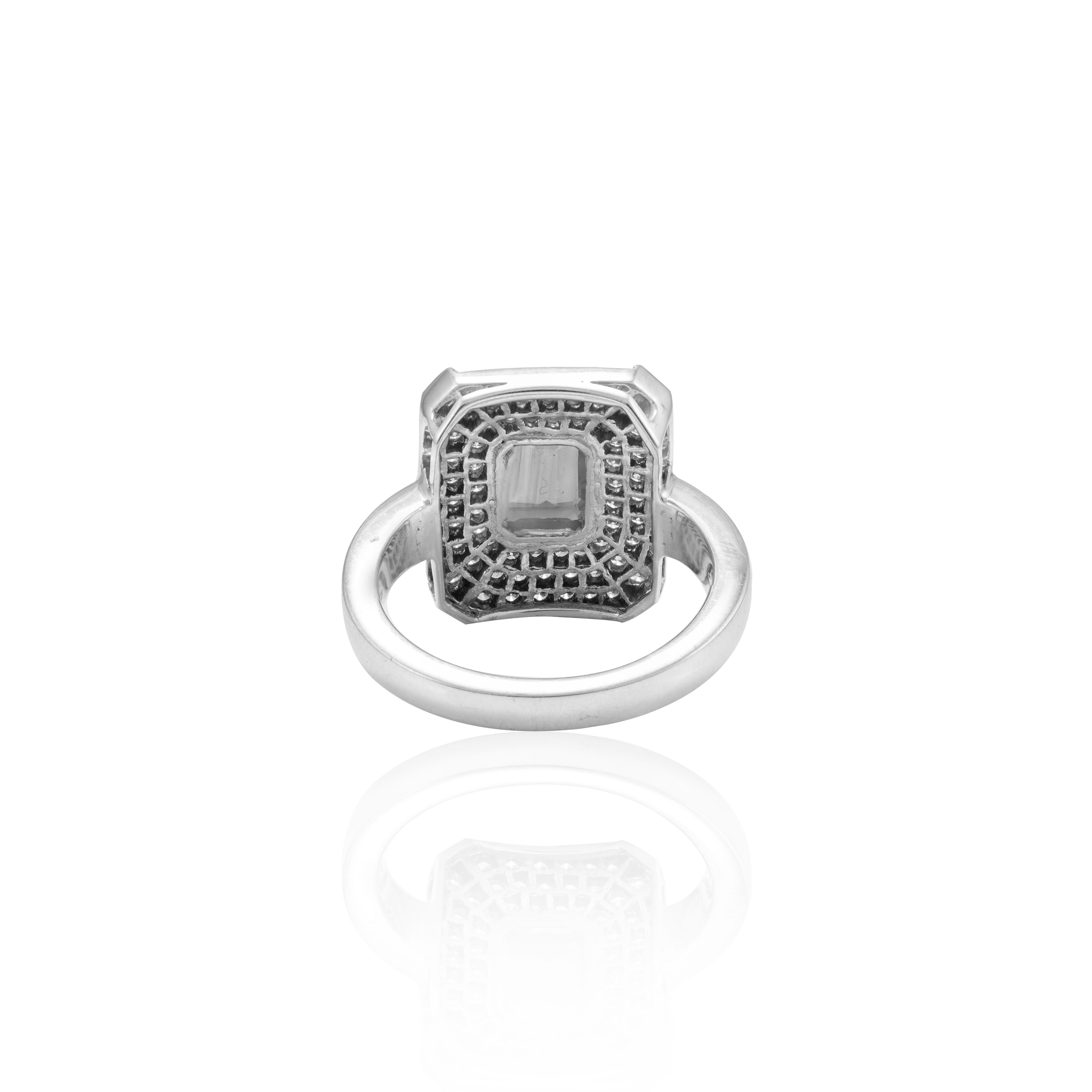 For Sale:  Exquisite Diamond and Emerald Cut Blue Sapphire Ring in 18k Solid White Gold 6