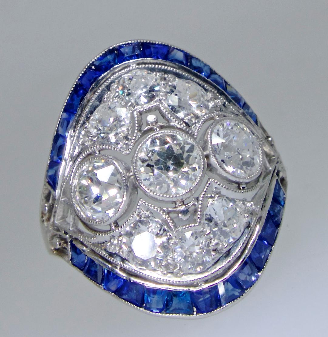 Art Deco Diamond and Sapphire Ring, circa 1920 für Damen oder Herren