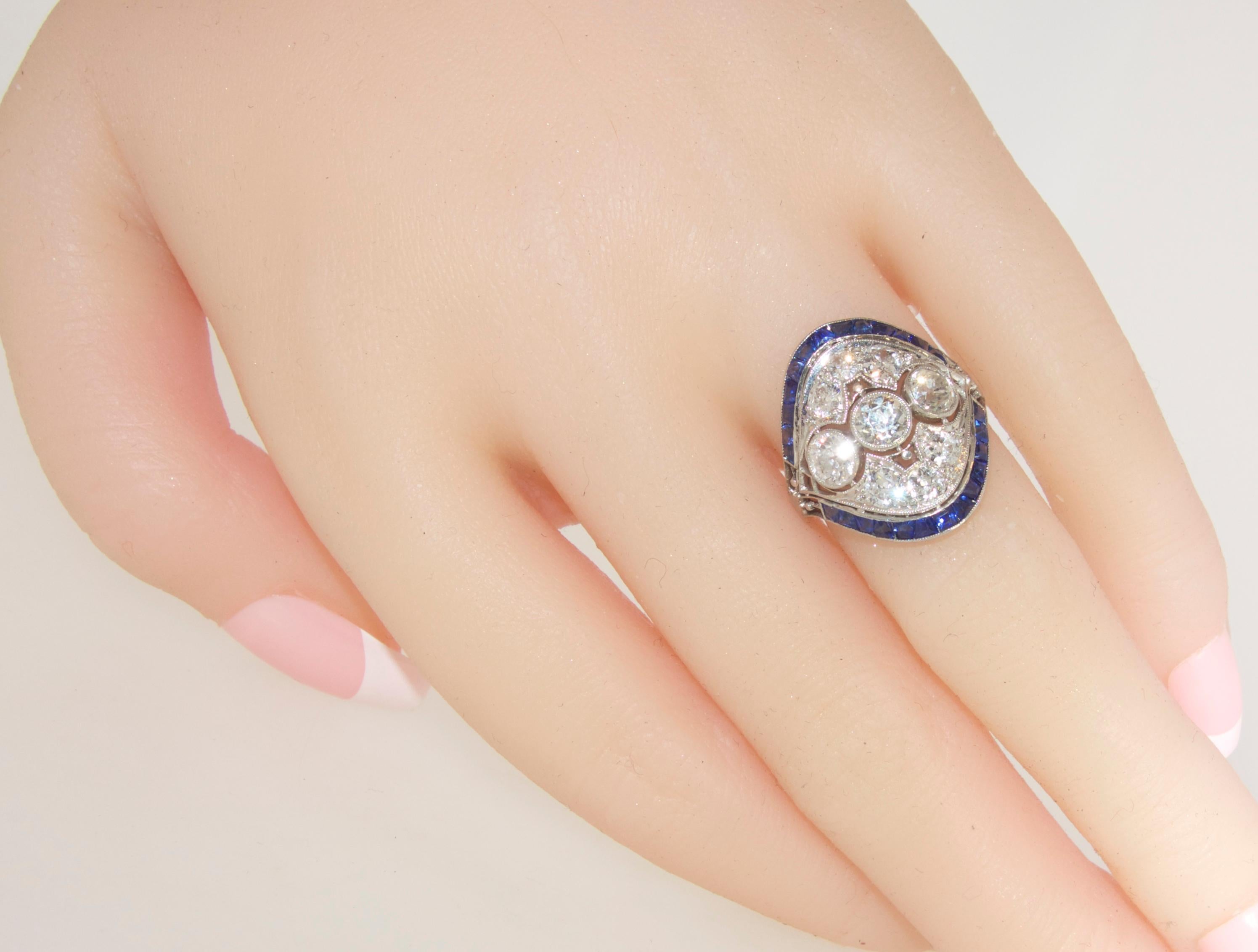 Art Deco Diamond and Sapphire Ring, circa 1920 2