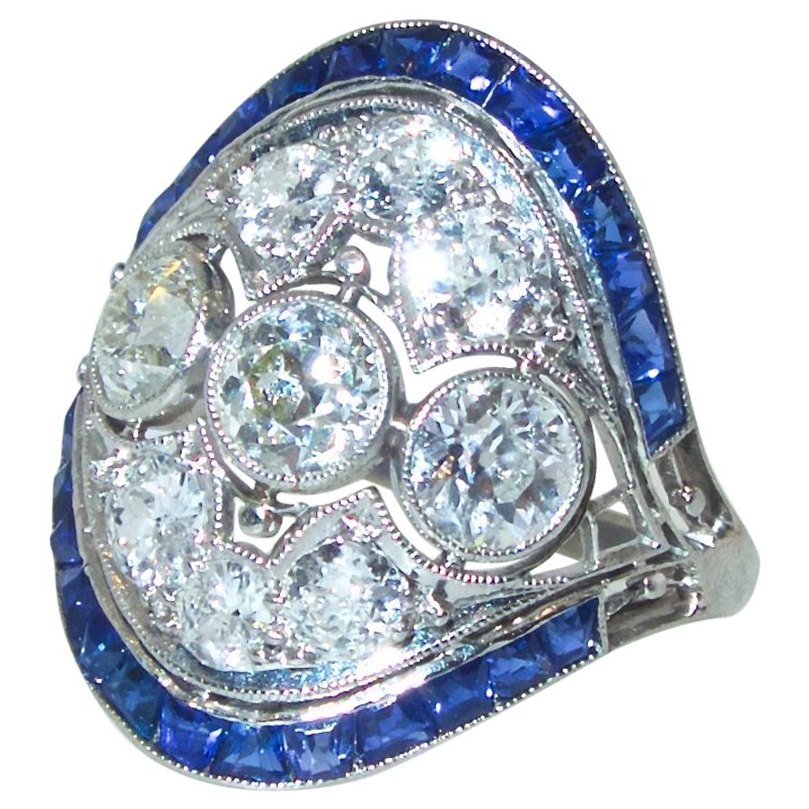 Art Deco Diamond and Sapphire Ring, circa 1920