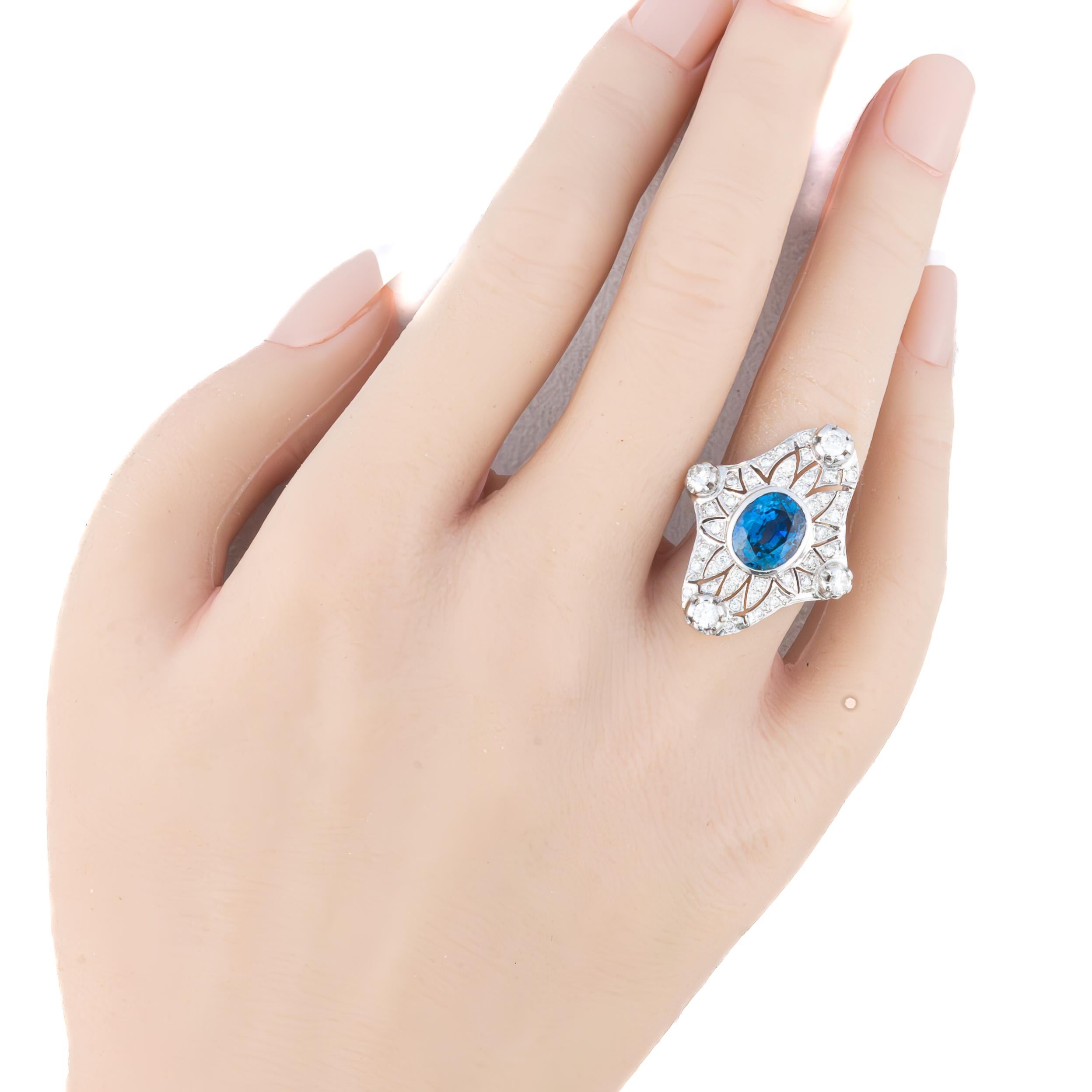 Art Deco Diamant und Saphir Ring (Rundschliff) im Angebot