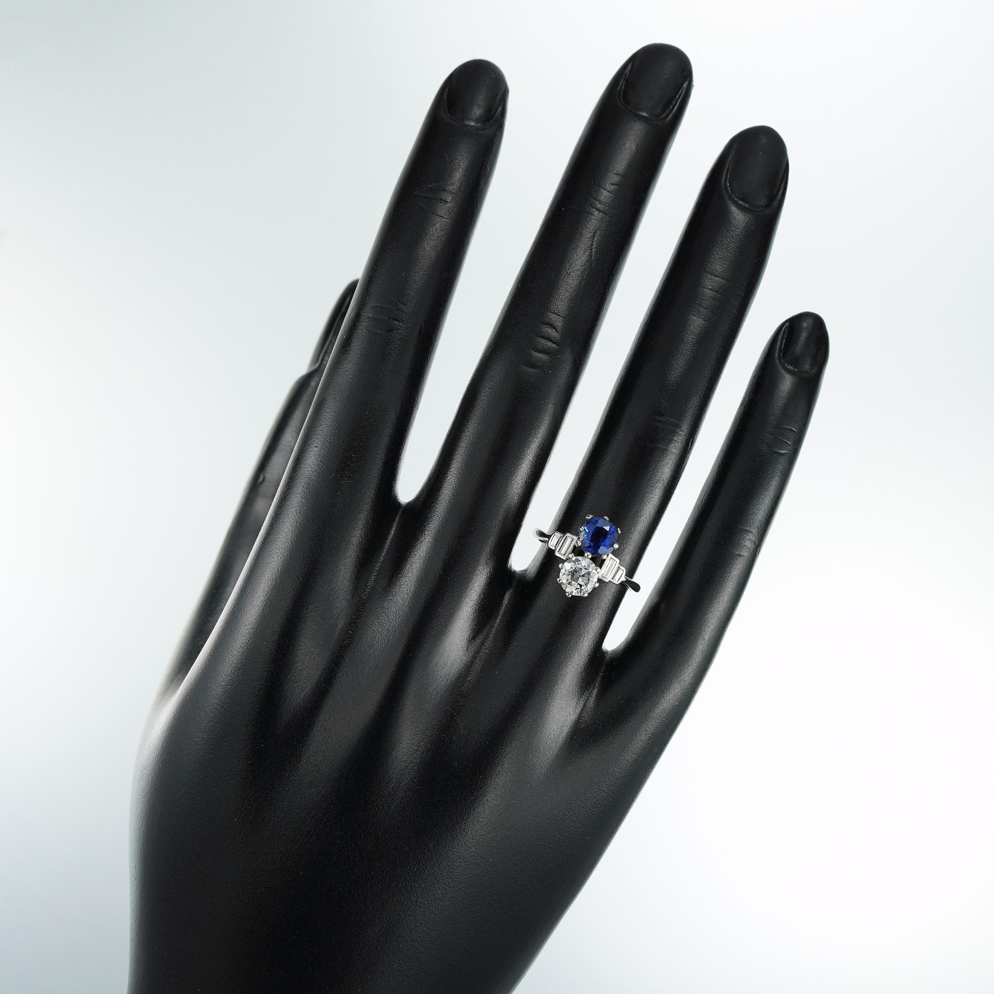 Old European Cut Art Deco Diamond and Sapphire Ring