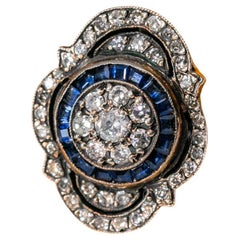 Antique Art Deco Diamond and Sapphire Ring, Statement Sapphire Halo Engagement Ring 1920