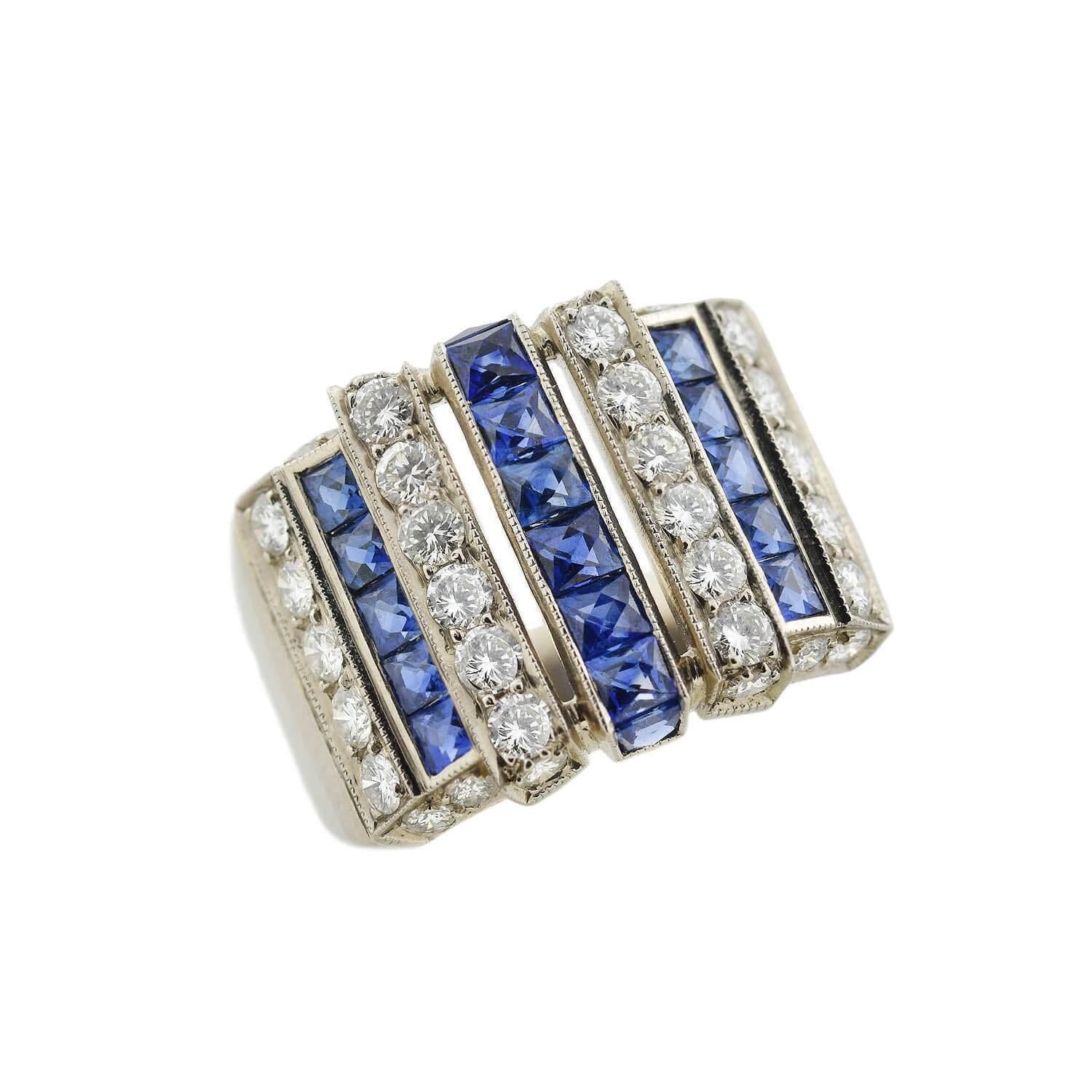 Art Deco Diamond and Sapphire Row Ring In Good Condition For Sale In Narberth, PA