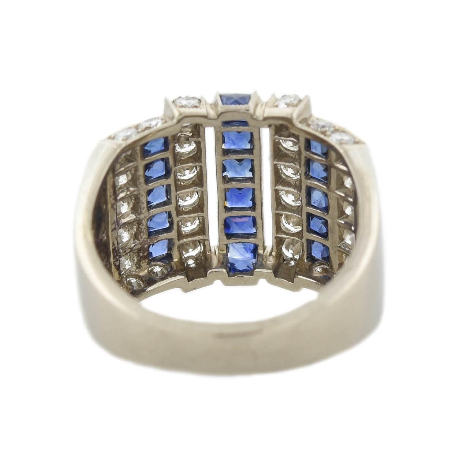 Women's Art Deco Diamond and Sapphire Row Ring For Sale