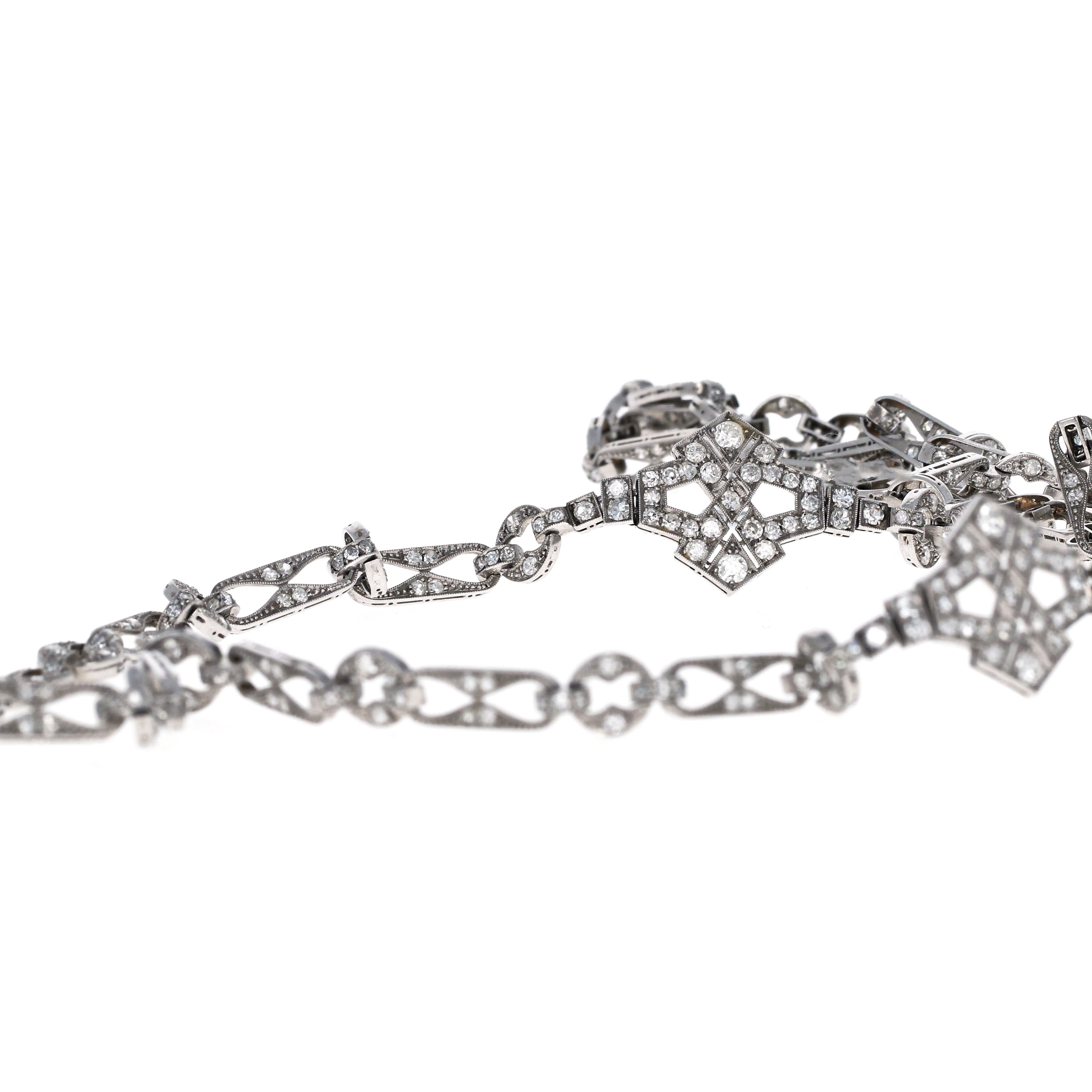 Sautoir-Halskette mit abnehmbarer Brosche, Art déco, Diamant und Saphir für Damen oder Herren