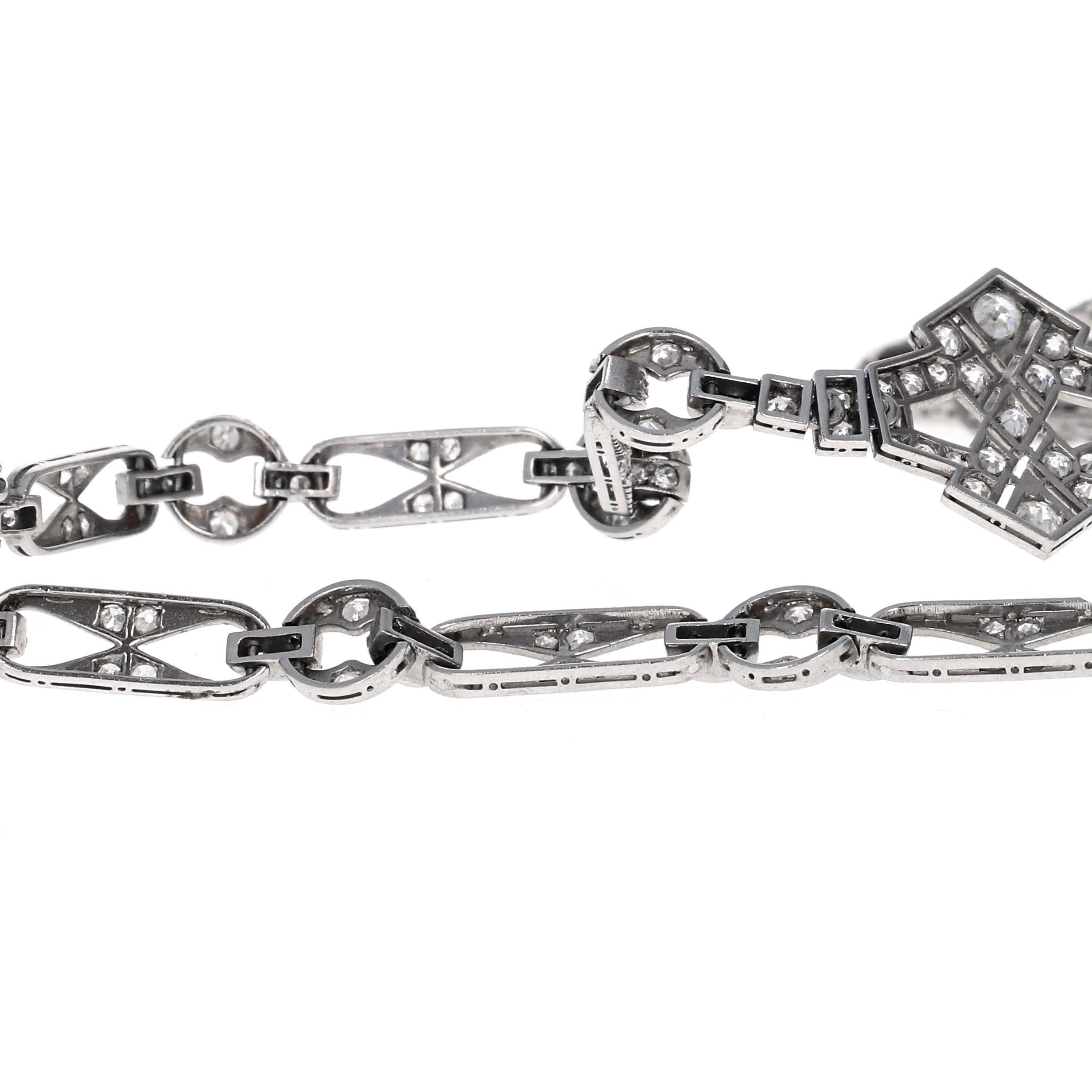 Sautoir-Halskette mit abnehmbarer Brosche, Art déco, Diamant und Saphir 1