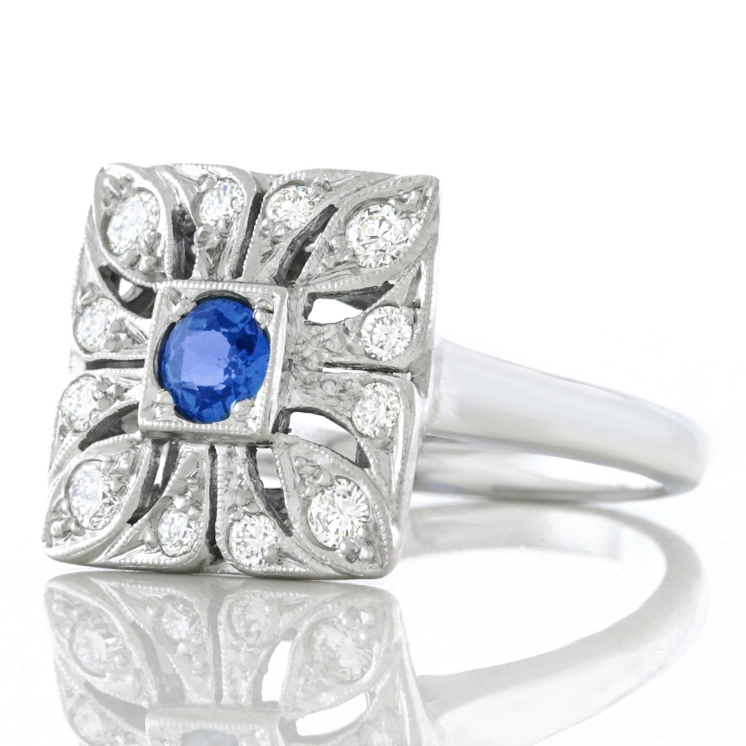 Art Deco Diamond and Sapphire Set Gold Ring In Excellent Condition In Litchfield, CT