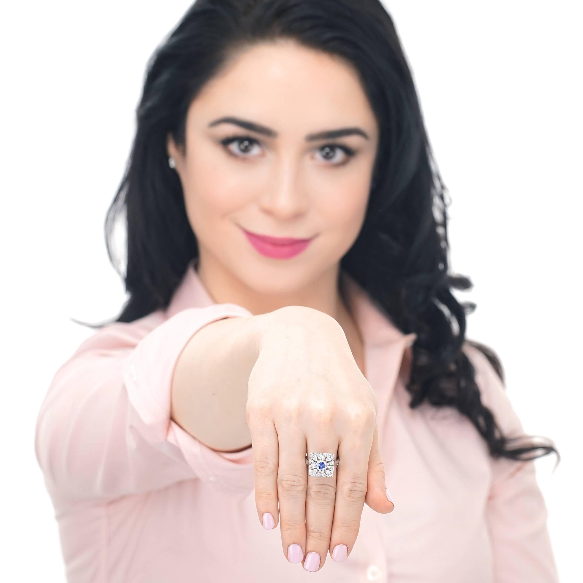 Women's or Men's Art Deco Diamond and Sapphire Set Gold Ring