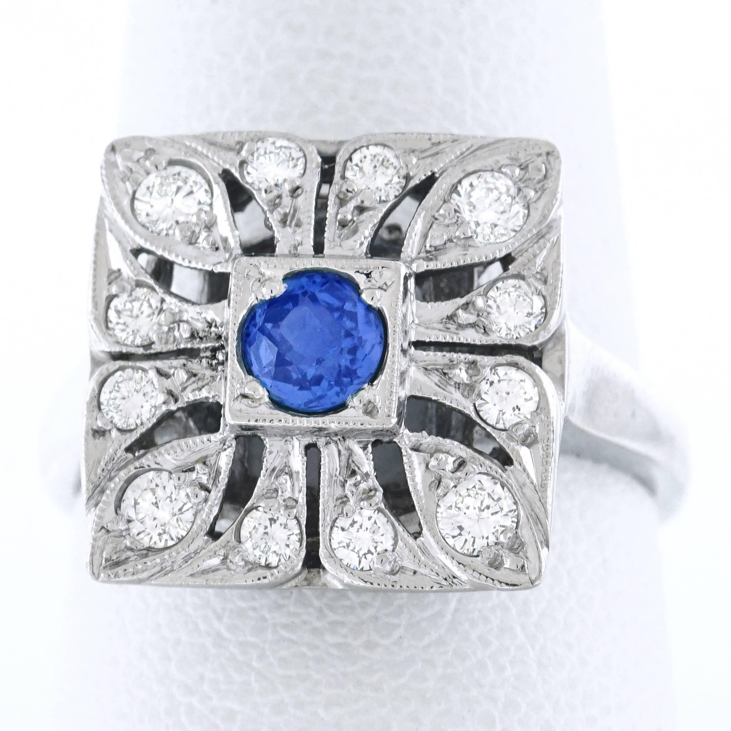 Art Deco Diamond and Sapphire Set Gold Ring 4