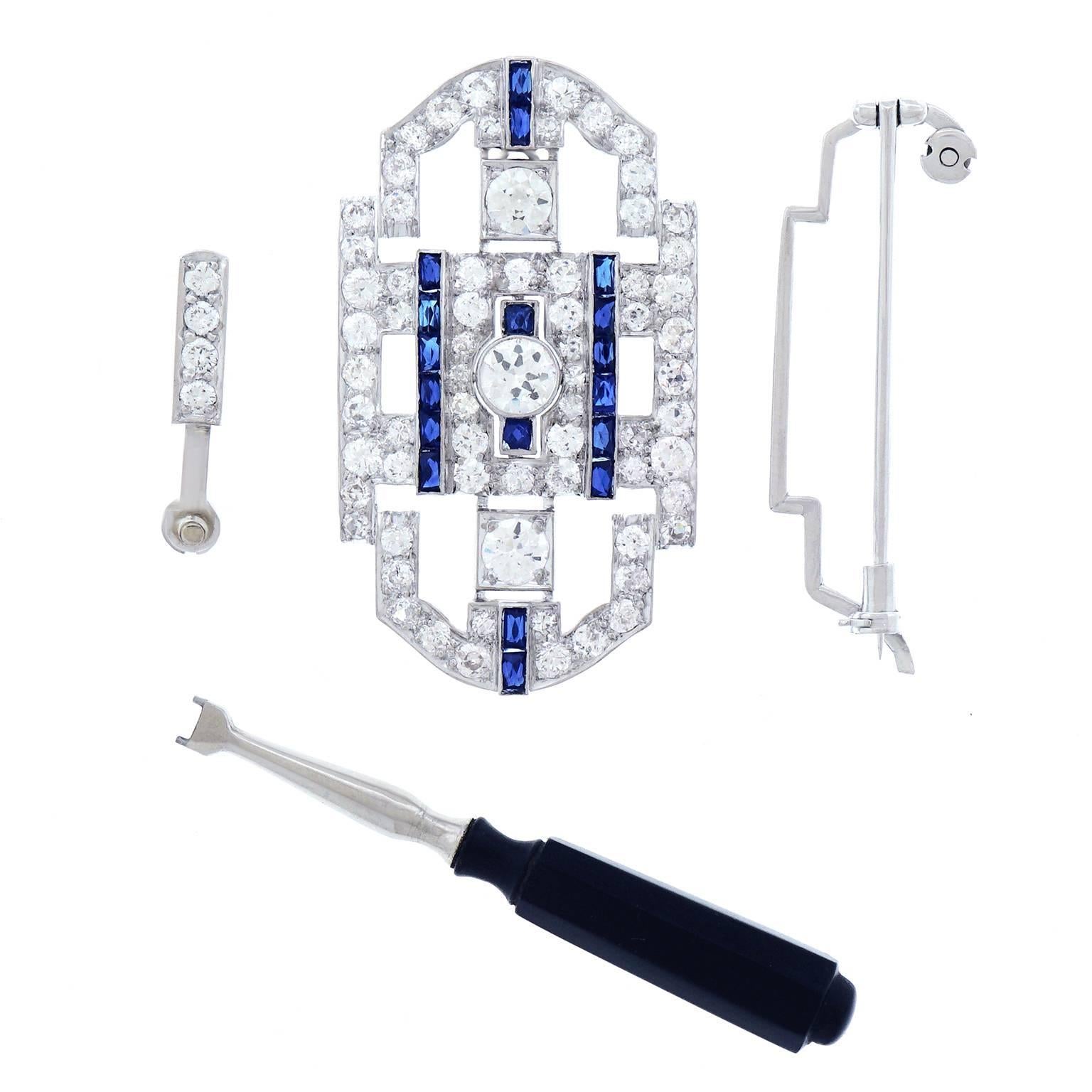 Art Deco Diamond and Sapphire Set Platinum Pendant 1