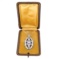 Art Deco Diamond and Sapphire Set Platinum Pendant