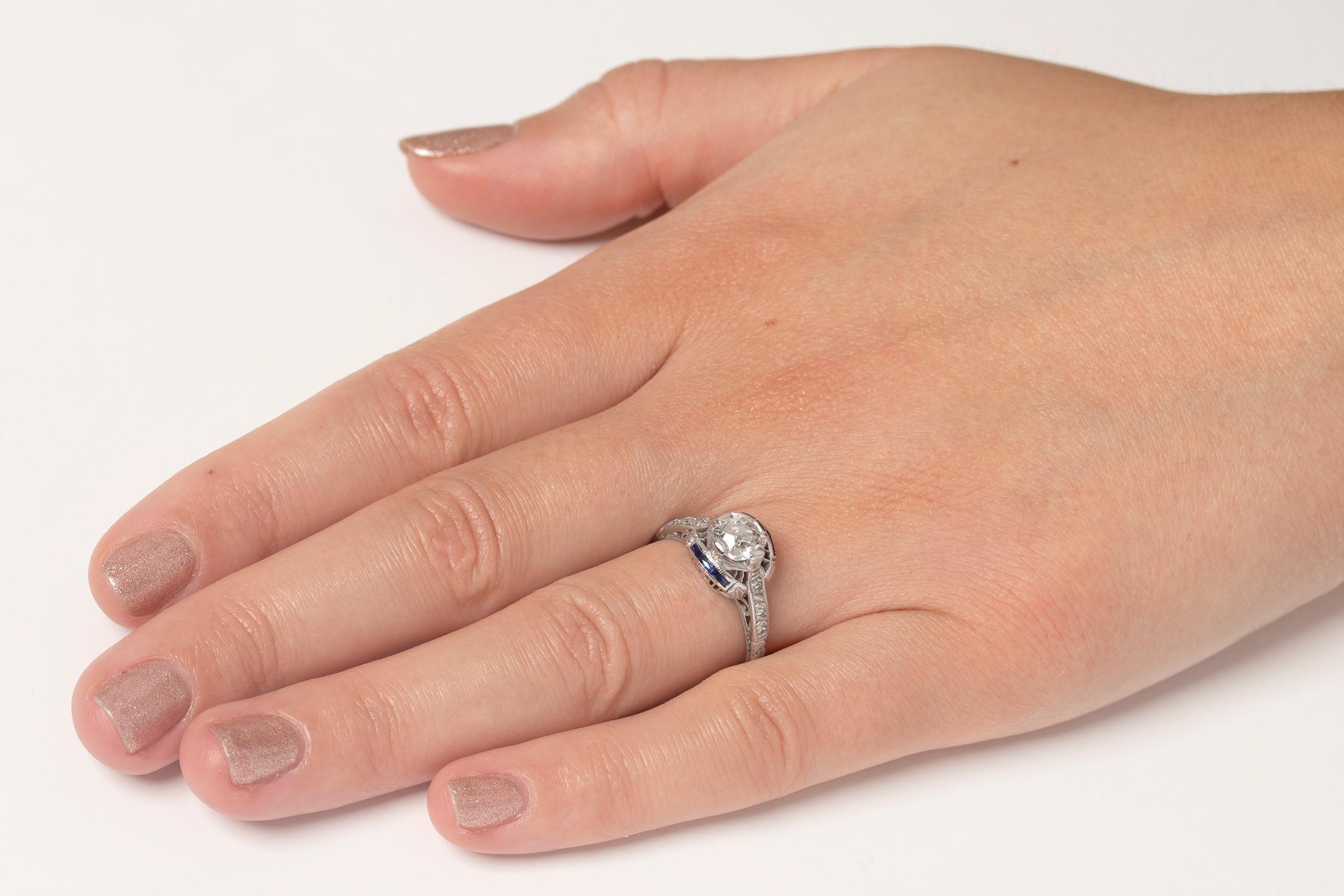 Art Deco Diamond and Sapphire Solitaire Ring, circa 1920s For Sale 1