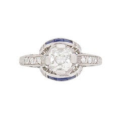 Solitär-Ring mit Diamanten und Saphiren im Art déco-Stil, ca. 1920er Jahre
