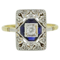Antique Art Deco Diamond and Sapphire Tablet Ring