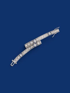 Art Deco Diamond and Sapphire Tennis Bracelet in Platinum